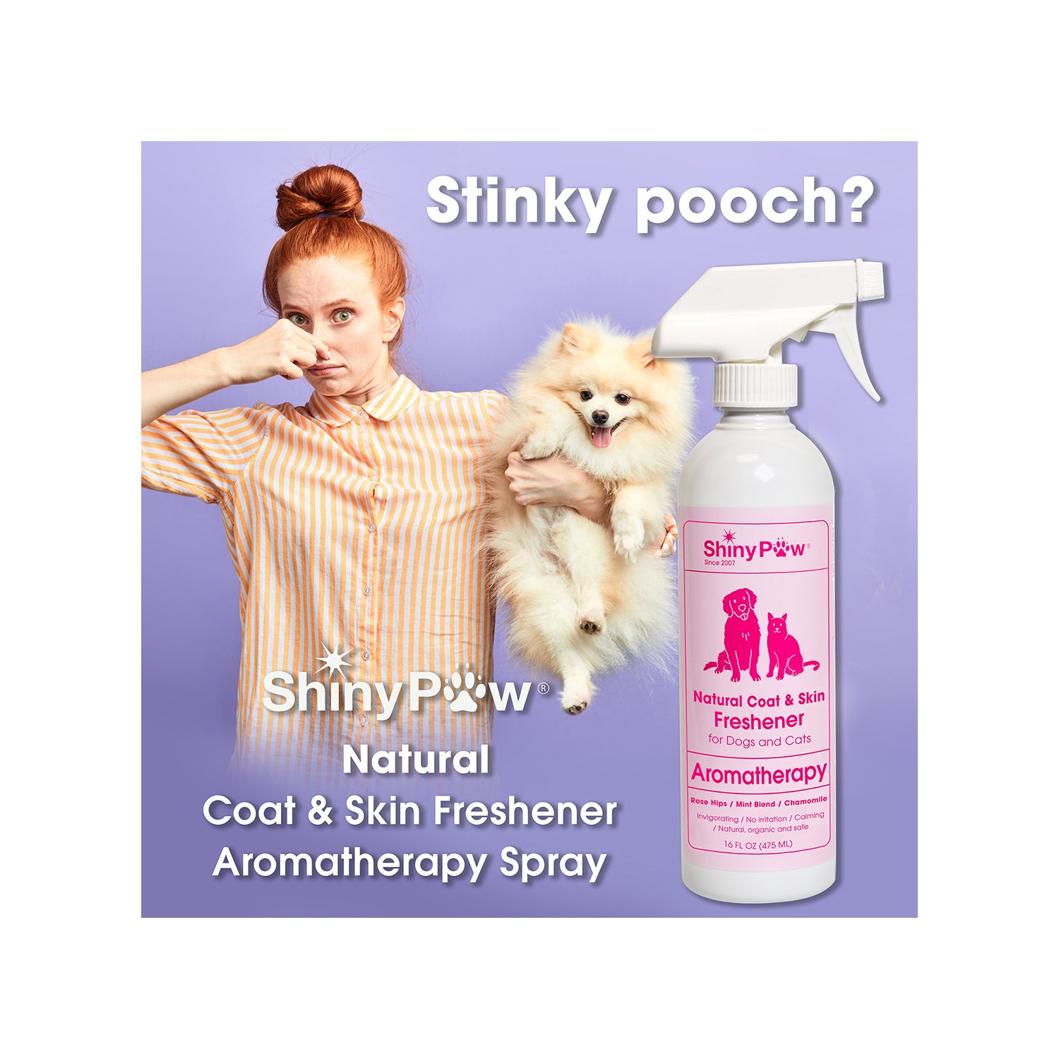 Shiny Paw Natural Coat and Skin Freshener Aromatherapy Dogs Rose Hips Mint Blend Chamomile
