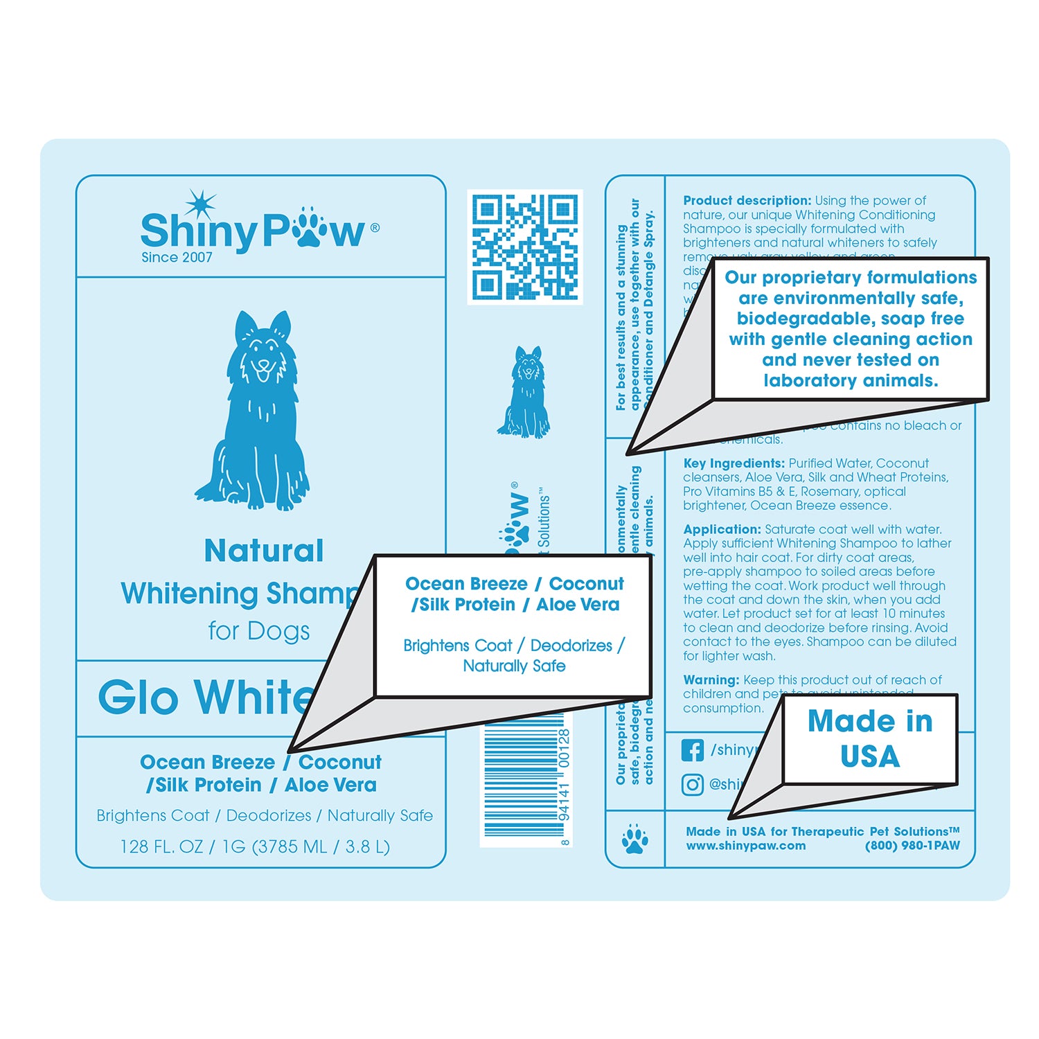 Shiny Paw Natural Glo Whitening Shampoo for Dogs