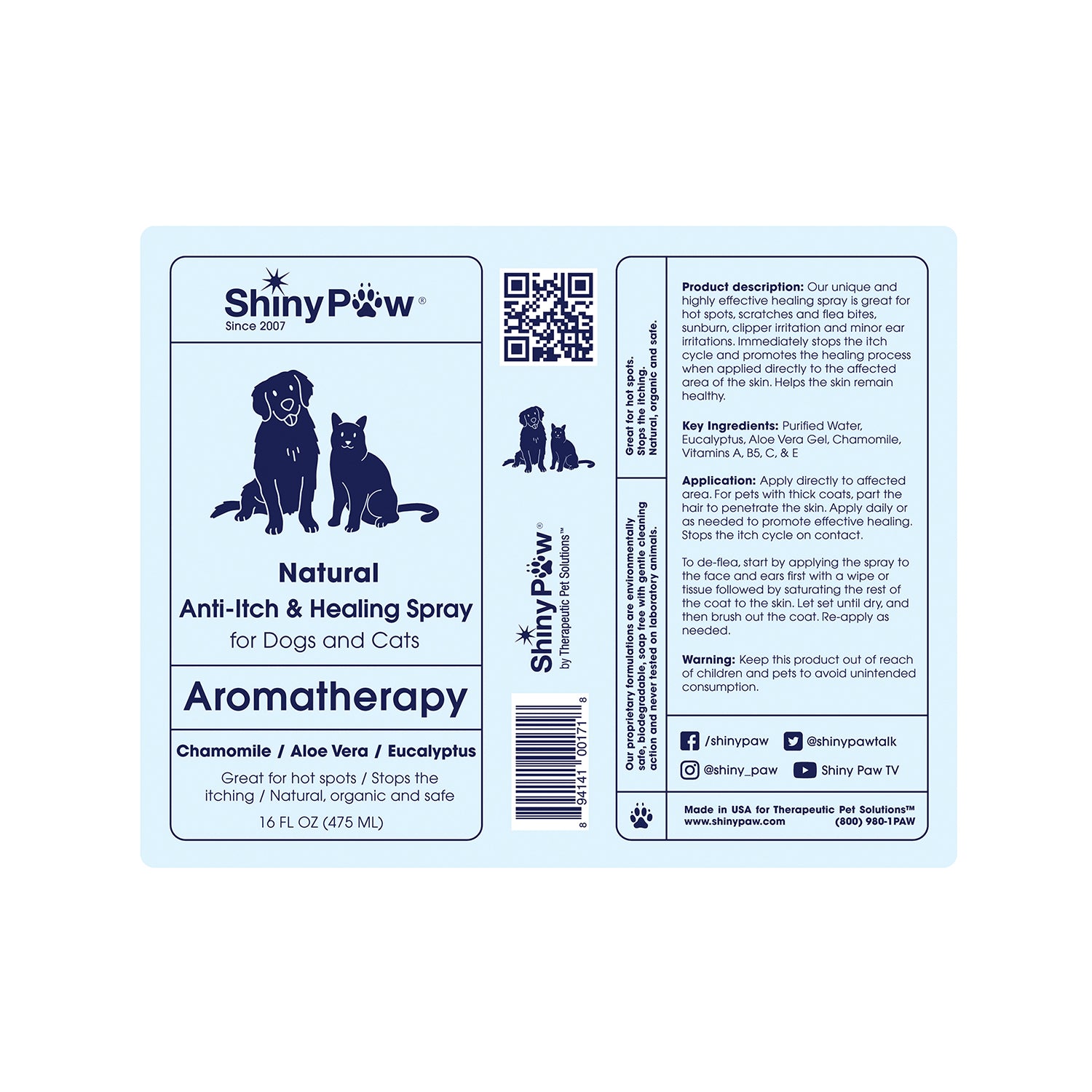 Shiny Paw Natural Anti-Itch & Healing Spray for Dogs and Cats Aromatherapy