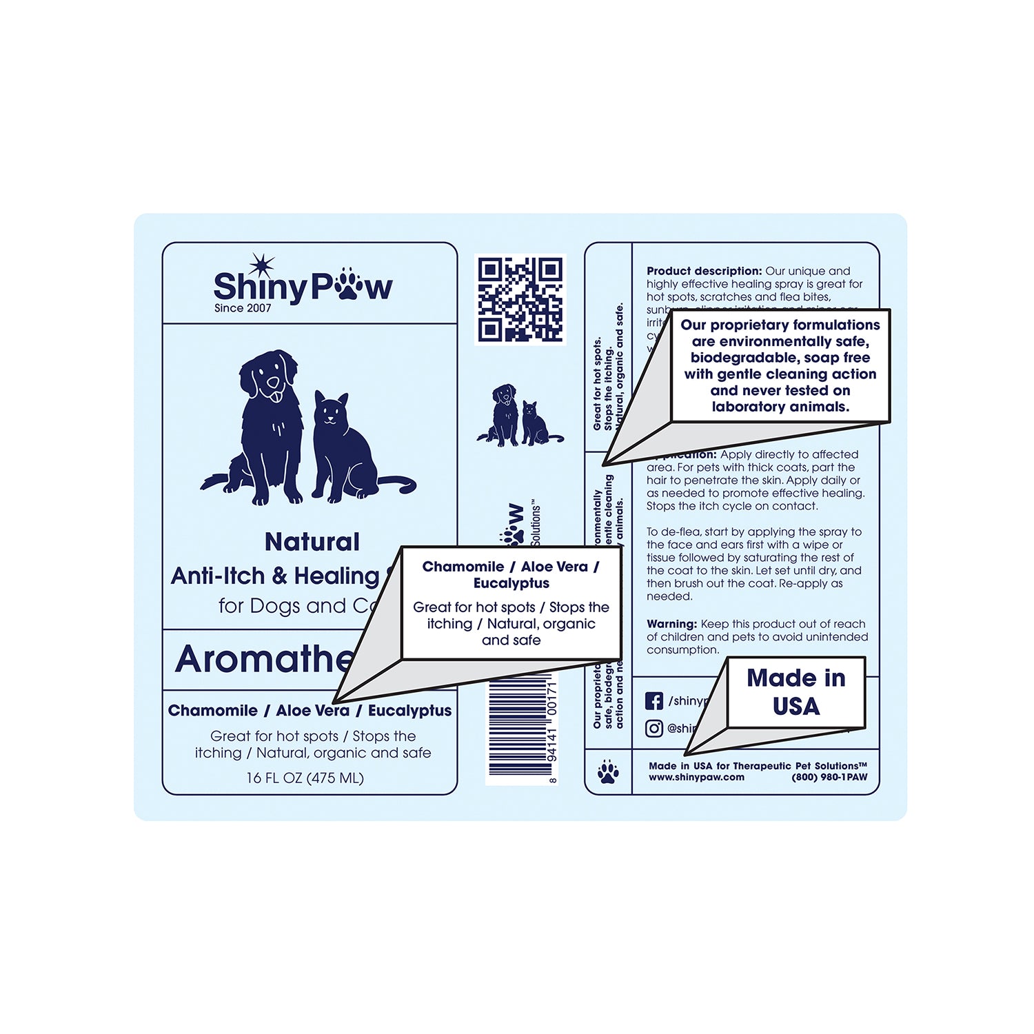 Shiny Paw Natural Anti-Itch & Healing Spray for Dogs and Cats Aromatherapy