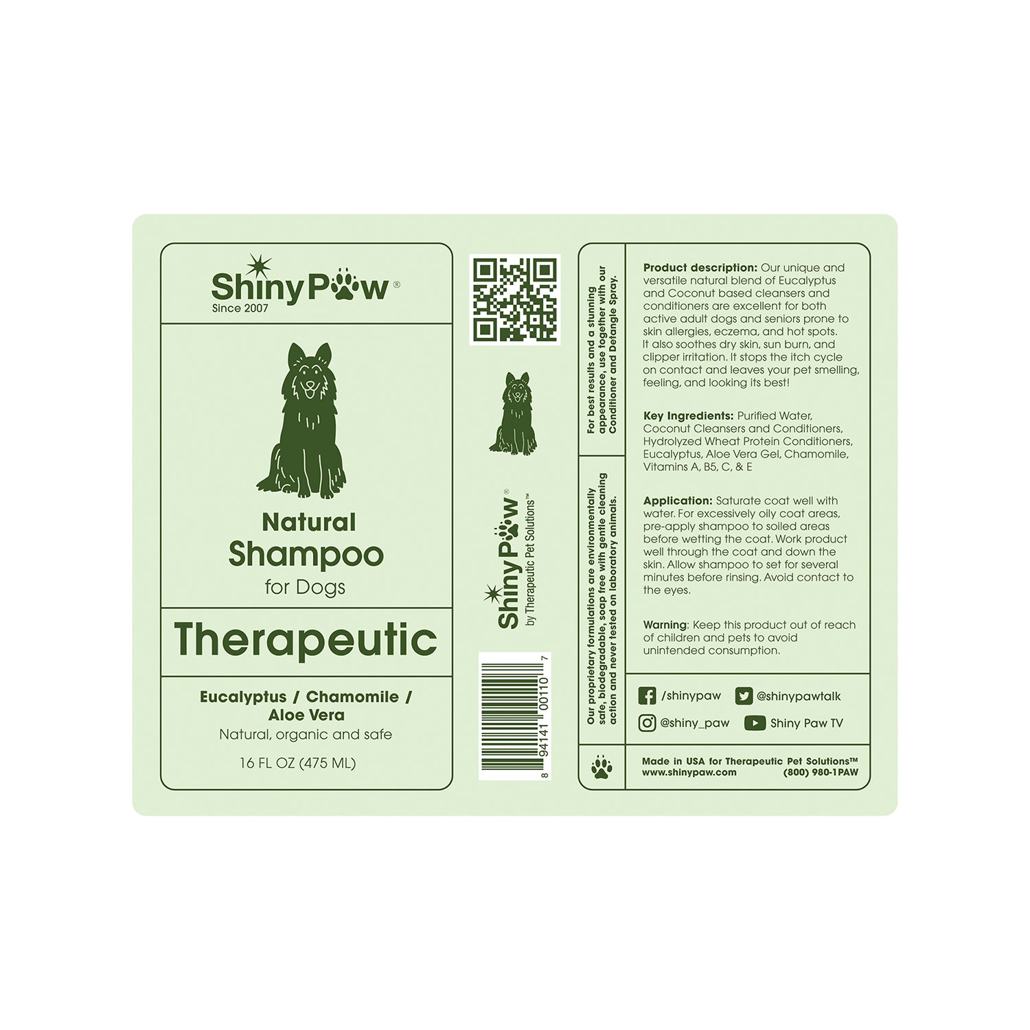 Shiny Paw Natural Shampoo for Dogs Eucalyptus Chamomile Aloe Vera