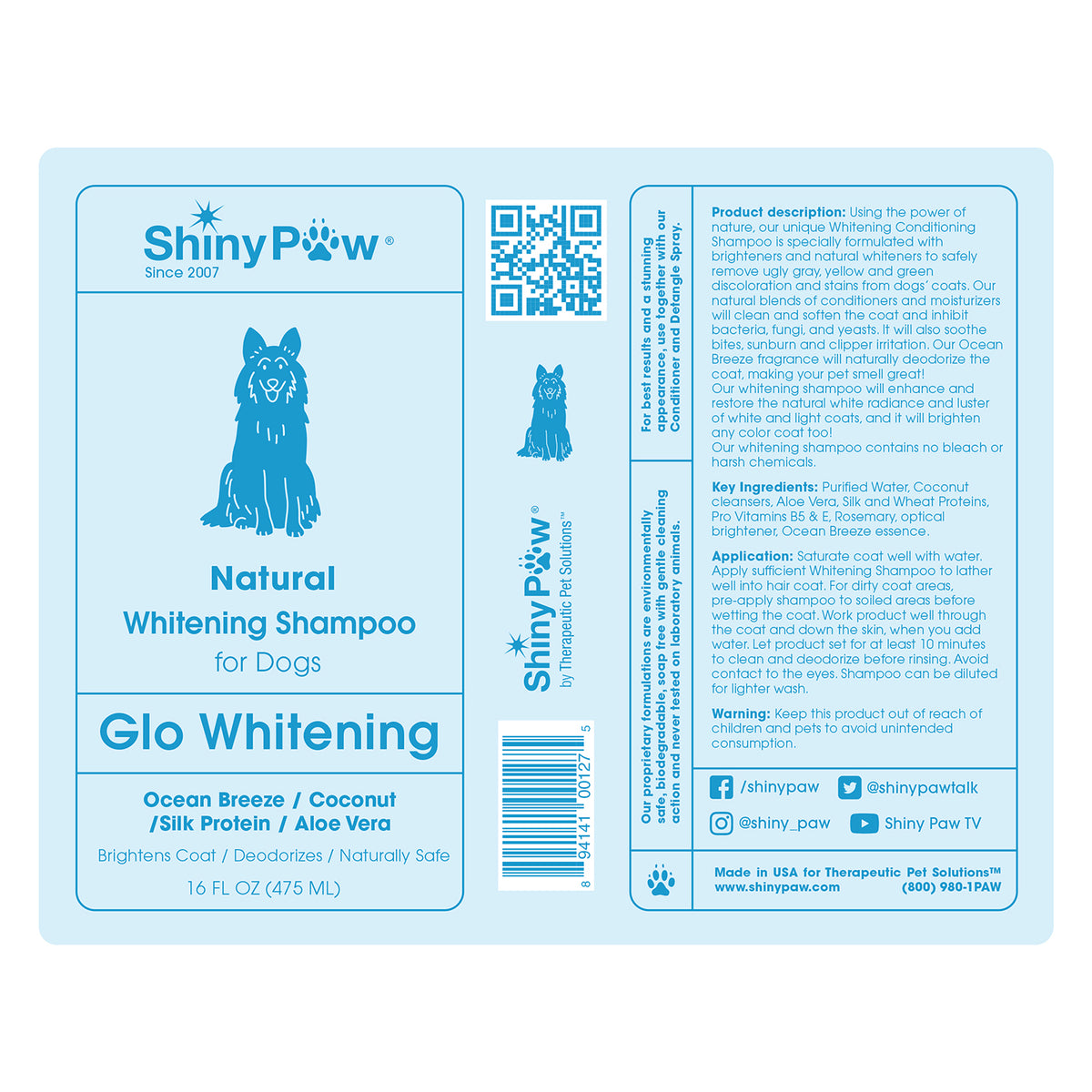 Natural dog coat brightening shampoo for white and light fur