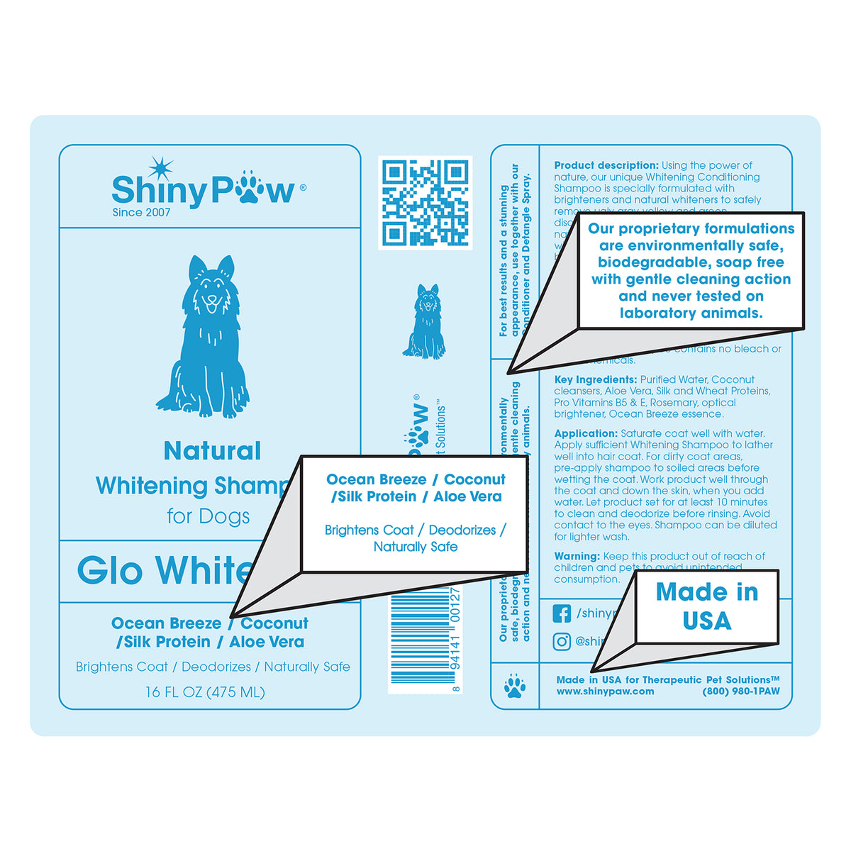 Dog whitening shampoo for stained and dull white coats