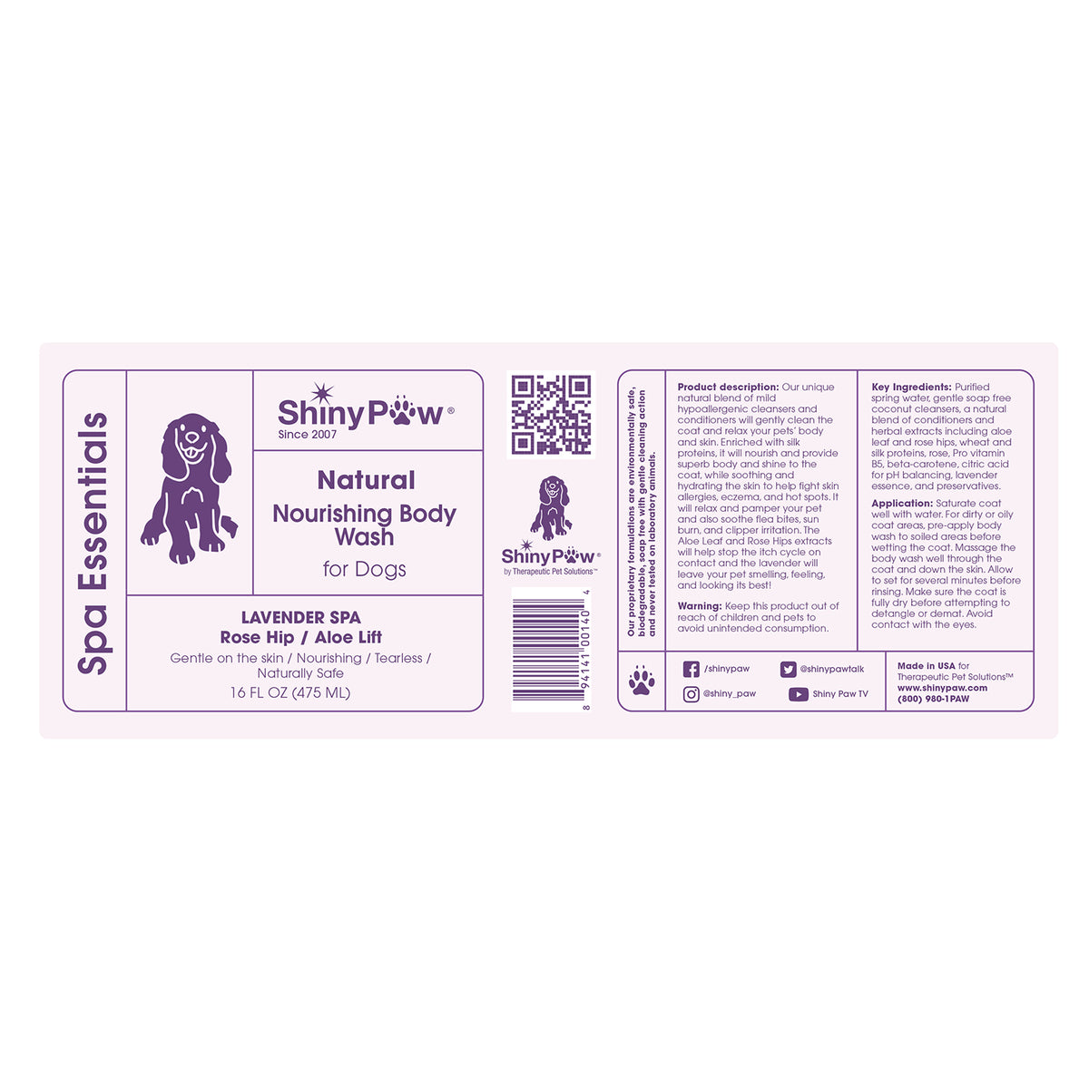 Gentle Lavender dog body wash made with mild hypoallergenic cleansers
