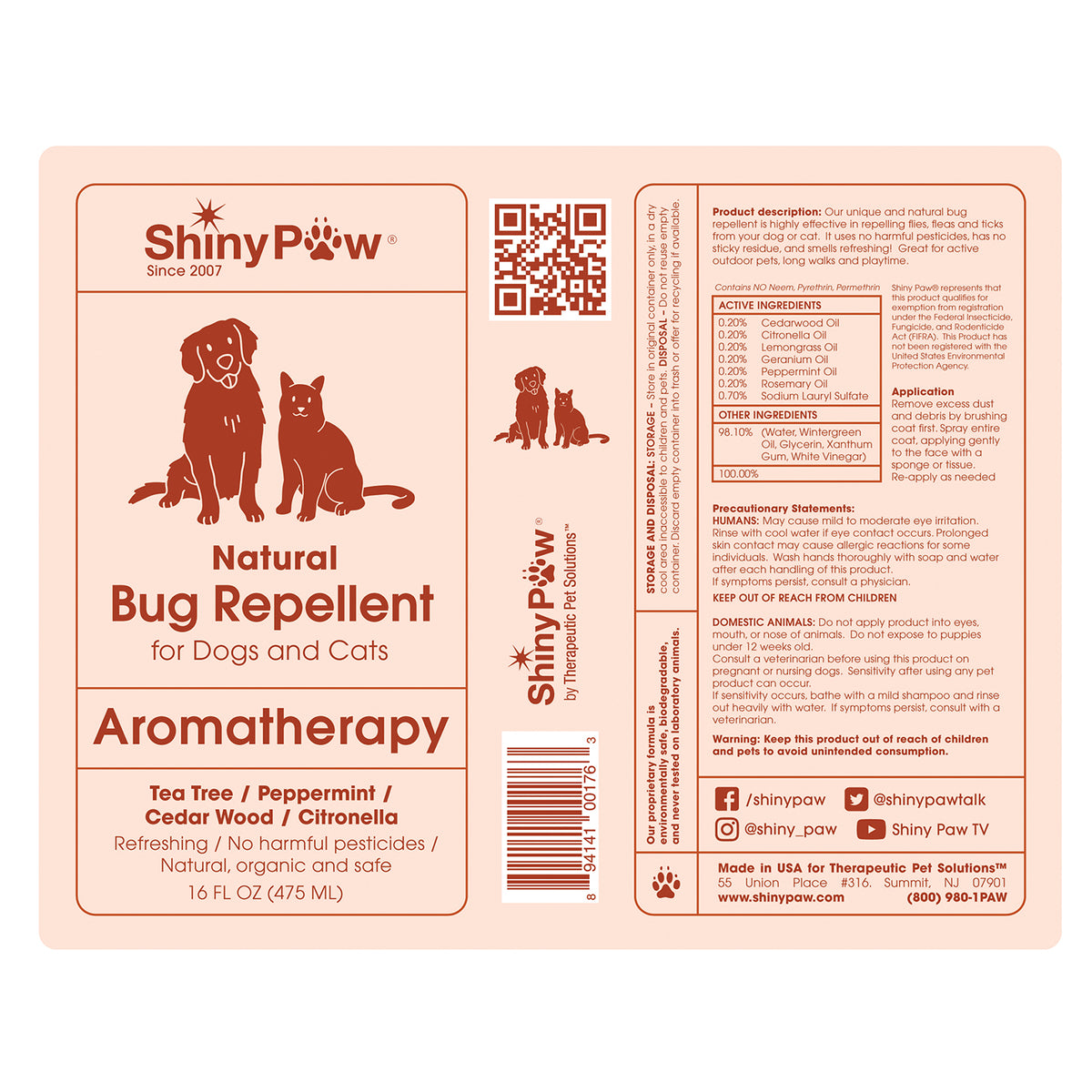 Shiny Paw natural bug repellent spray for dogs and cats