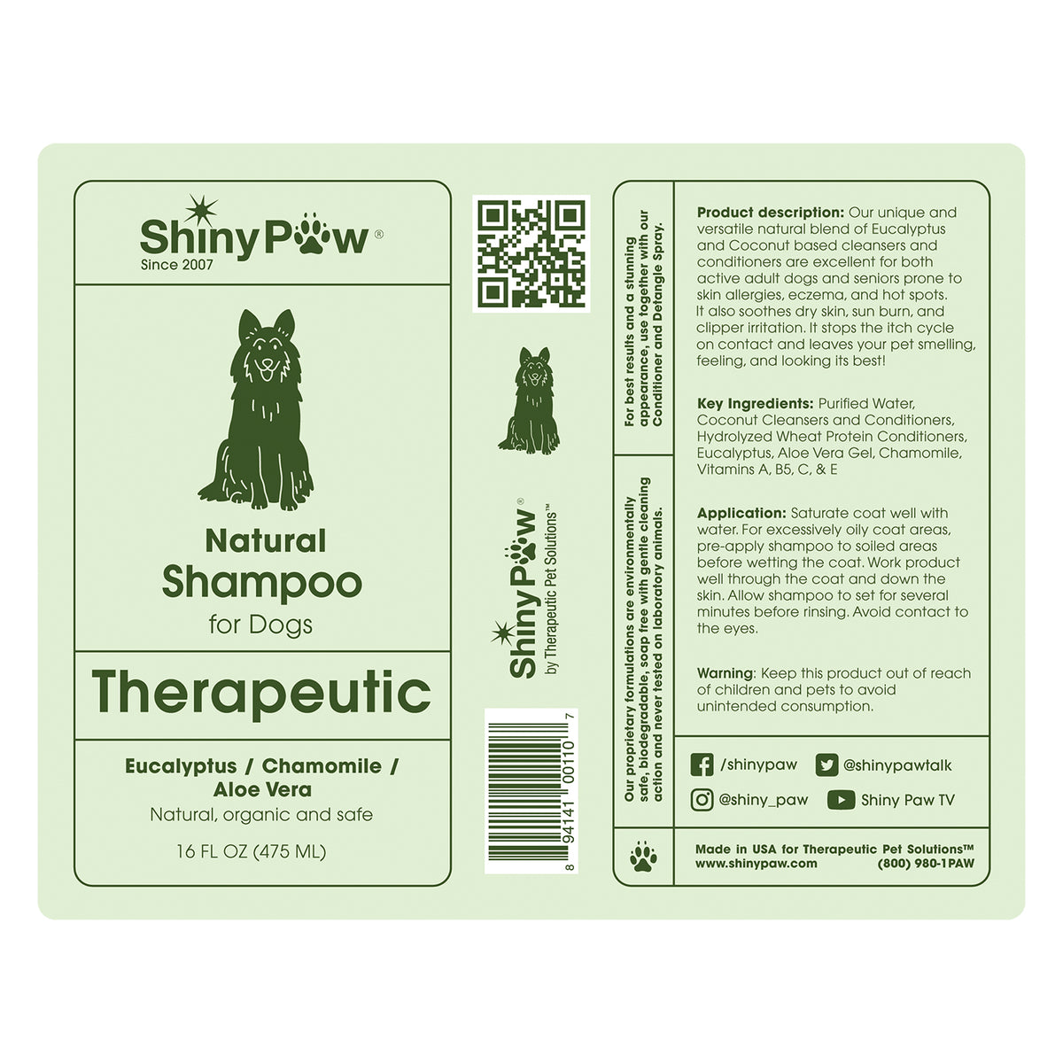 Shiny Paw natural dog shampoo for itchy and irritated skin
