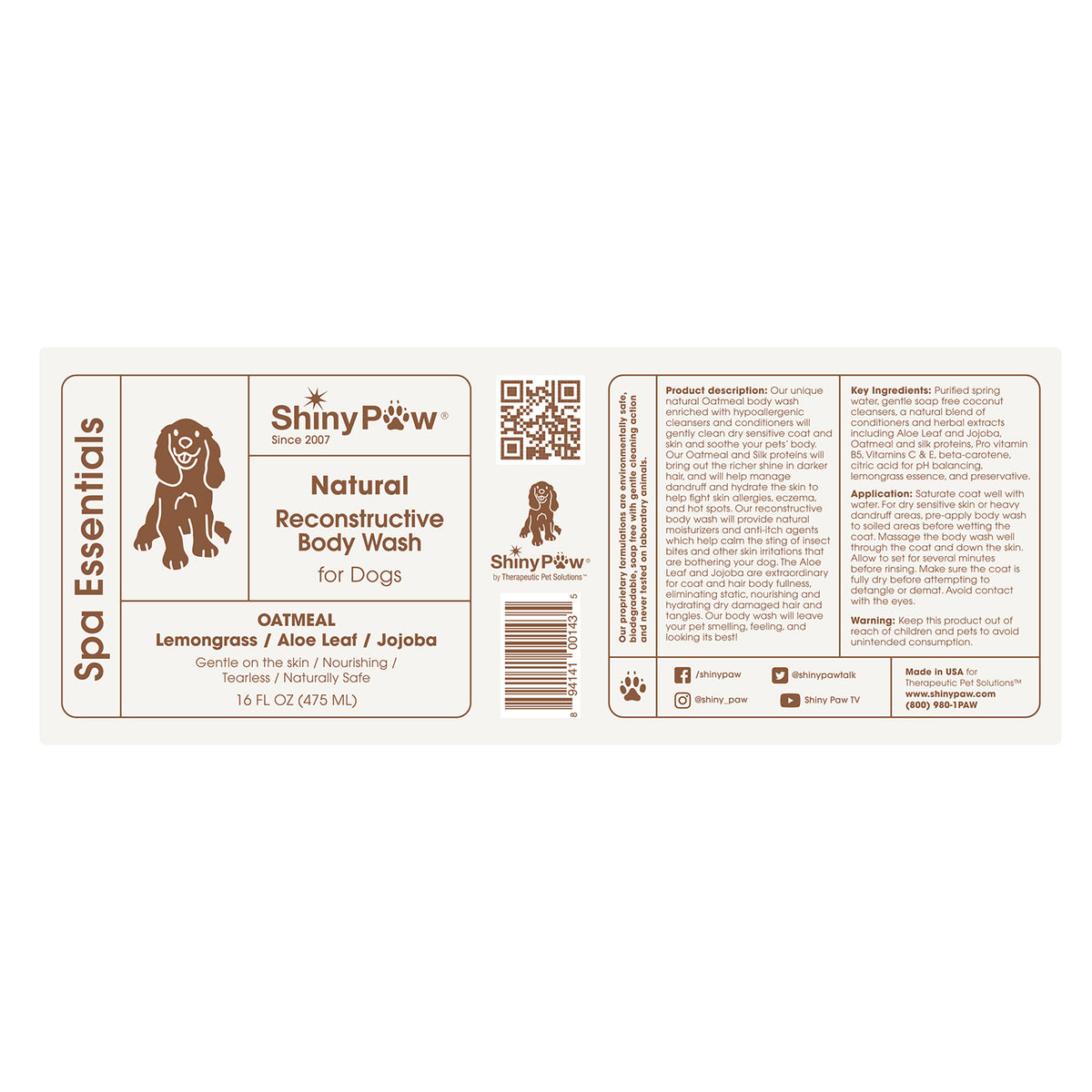 Moisturizing oatmeal dog shampoo for dry skin and coat care