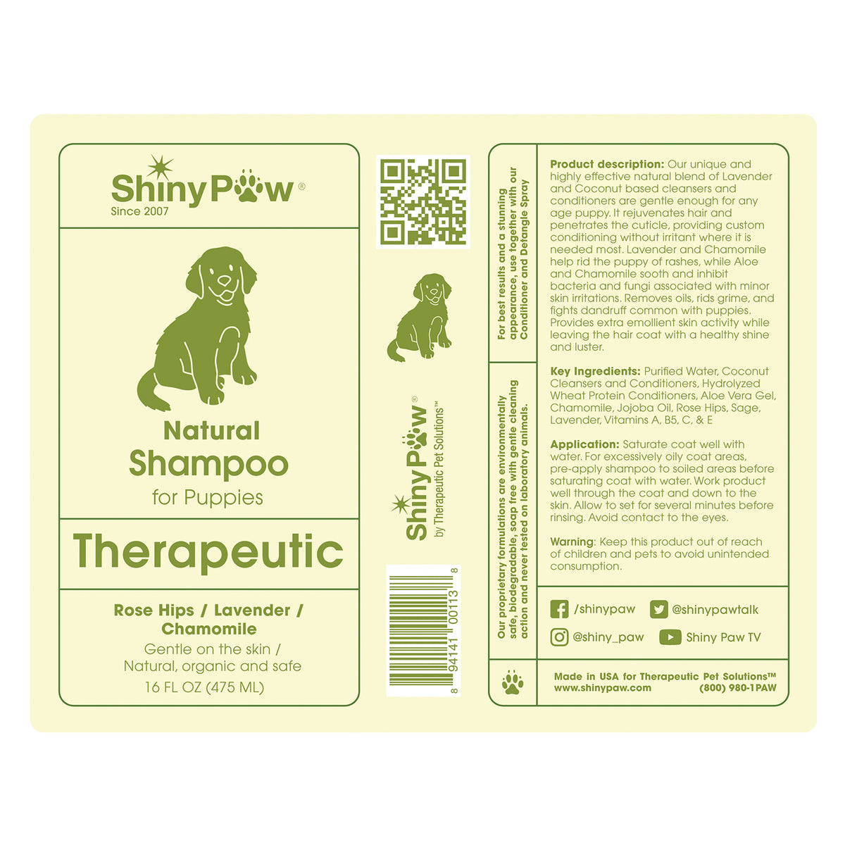 Natural tearless puppy shampoo for sensitive skin